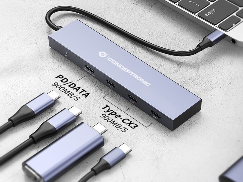 HUBBIES14G - Hub CONCEPTRONIC 4xUSB-C/USB-C PD 100W 25cm Gris (HUBBIES14G)