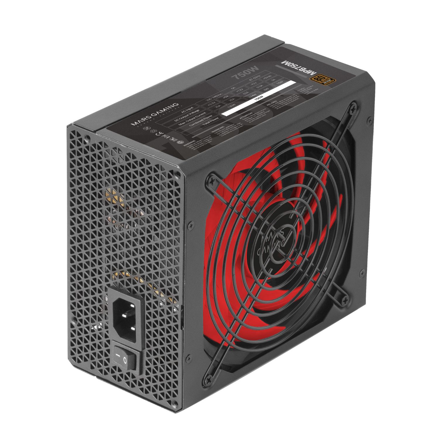 MPB750M - Fuente Mars Gaming 750W ATX PFC 140mm 24-pin ATX Molex SATA PCIe 80 Plus Bronze Negra (MPB750M)