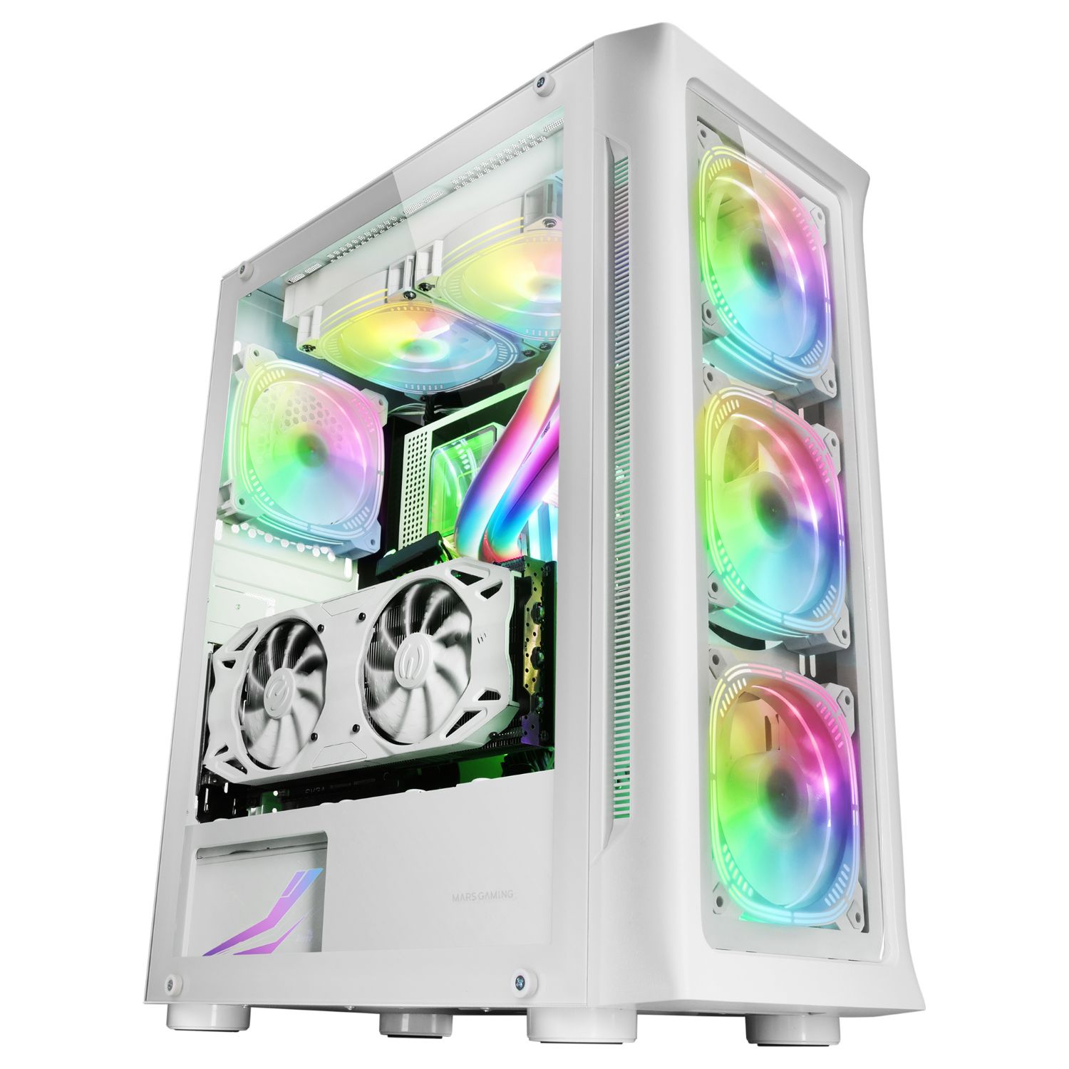 MCNEOW - Caja Mars Gaming Ventana Lateral de Cristal Templado ARGB 2xUSB 2.0 1xUSB-A 3.0 ATX EATX mATX Mini-ITX Blanca (MCNEOW)