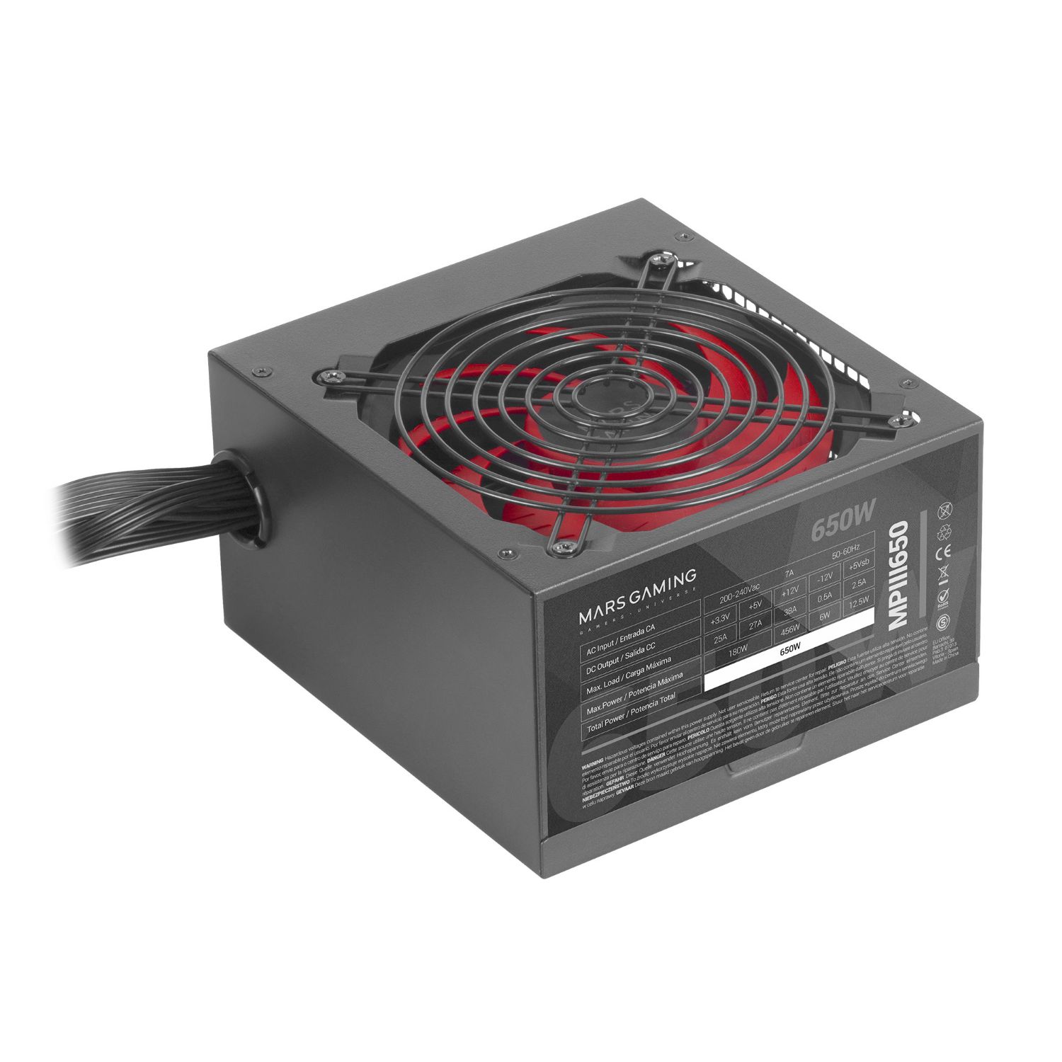MPIII650 - Fuente Mars Gaming ATX 650W PFC 85% 120mm 24-pin ATX Molex SATA PCIe Negra (MPIII650)