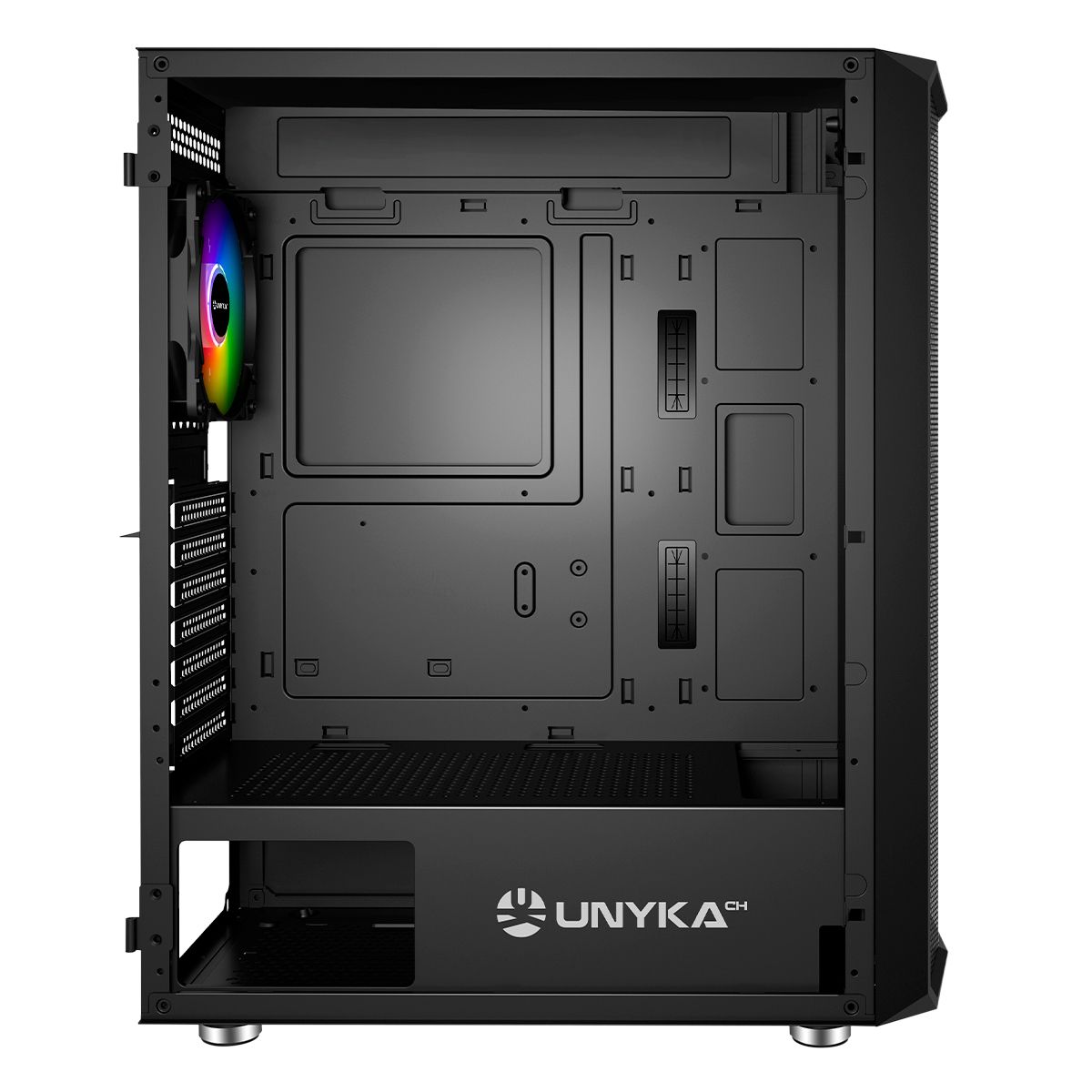 UK511208 - Caja Gaming UNYKA Armor Ventana Lateral de Cristal Templado ARGB 2xUSB-A 3.0 1xUSB-C 3.1 ATX mATX ITX Negra (UK511208)
