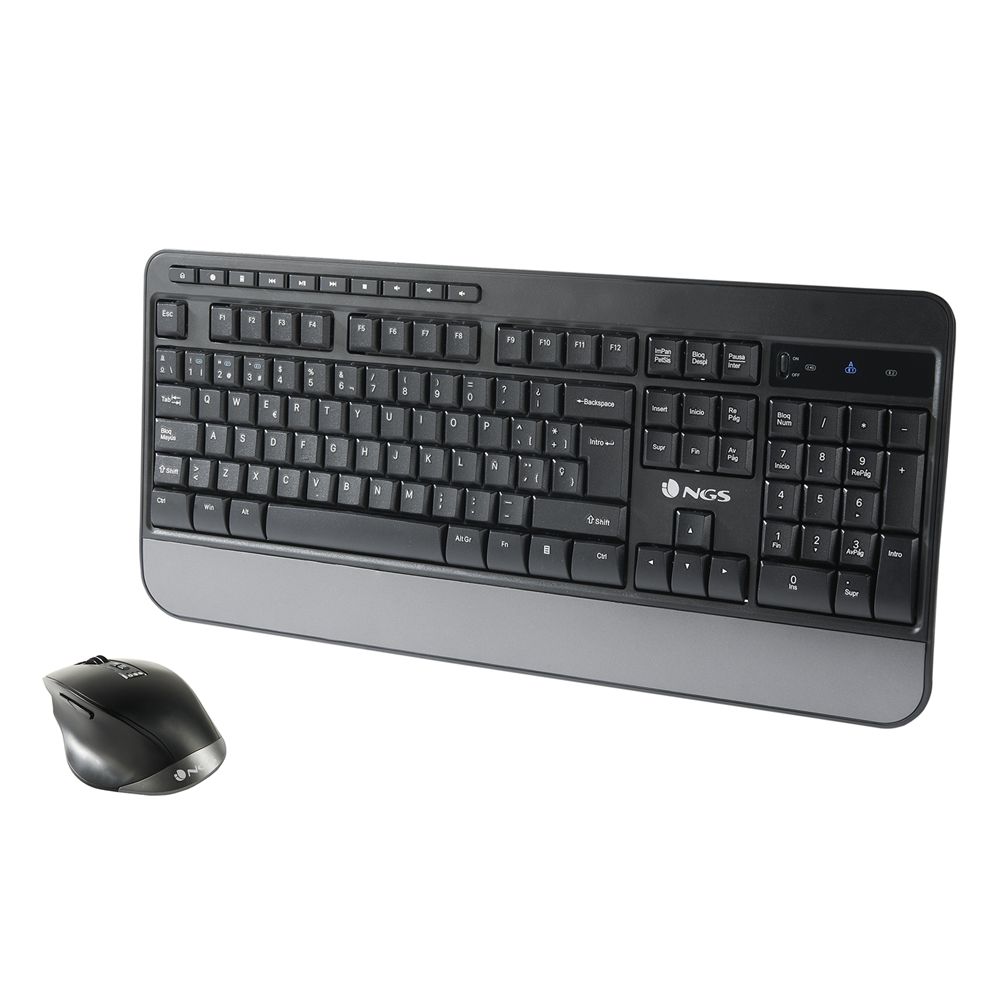 SPELLKIT - Teclado+Ratn NGS Ergonmico Multimedia Multidispositivo Diestro Reposamuecas USB Bluetooth ptico Diestro 2400dpi Negro (SPELLKIT)