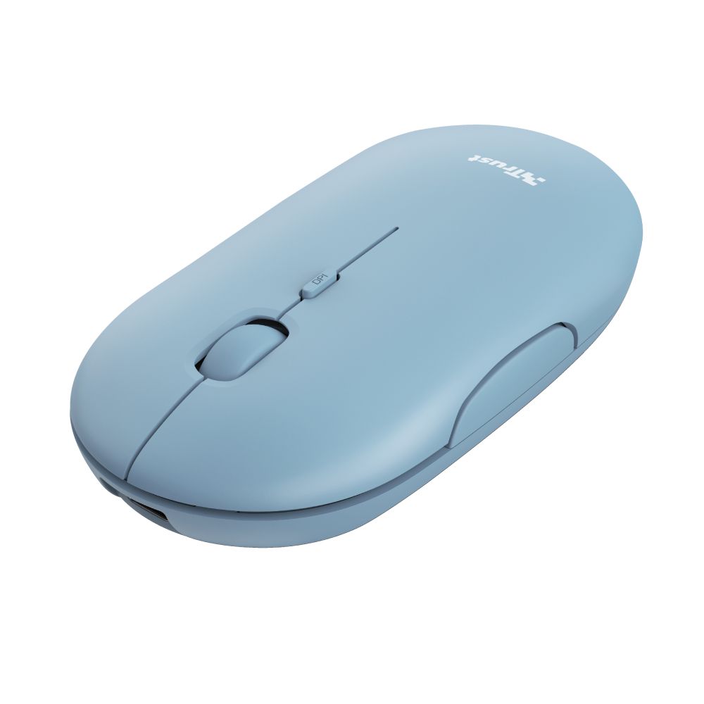 24126 - Ratn Trust Puck ptico Ambidextro Ultrafino Wireless RF 2.4GHz Bluetooth 1600dpi 4 Botones Azul (24126)