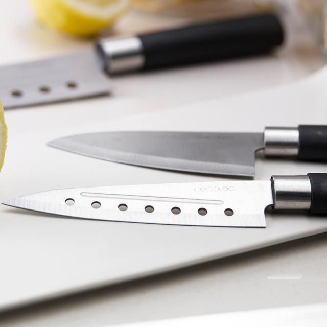 01002 - Cuchillo Profesional CECOTEC Japons Santoku 4 Unidades Filo de 2mm Cuchillo de Trinchar/Chef/Multiusos/Picador Negro (01002)