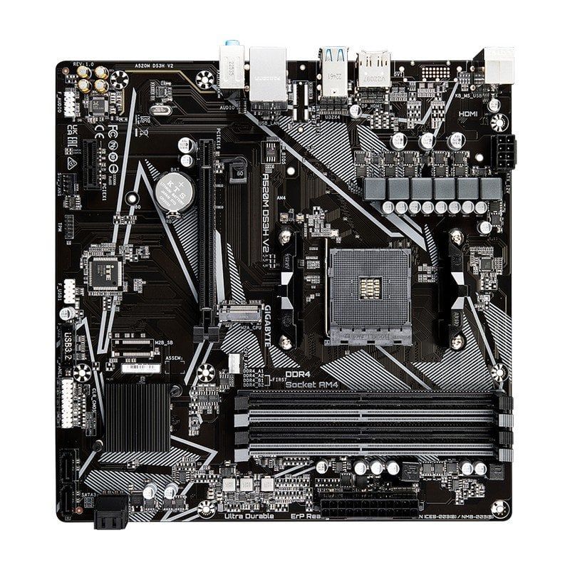 9MA52M3H2-00-10 - Placa base GIGABYTE A520M DS3H V2:(AM4) 4DDR4 M2 SATA3 PCIe USB 2.0 USB-A 3.0 HDMI DVI-D DP PS/2 RJ45 HDCP 7.1 mATX Gigabit Ethernet