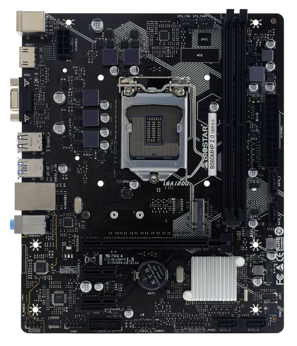 B560MHP 2.0 - BIOSTAR B560MHP 2.0: (1200) 2DDR4 SATA3 PCIe USB 2.0 USB-A 3.0 HDMI VGA RJ45 PS/2 7.1 mATX Gigabit Ethernet