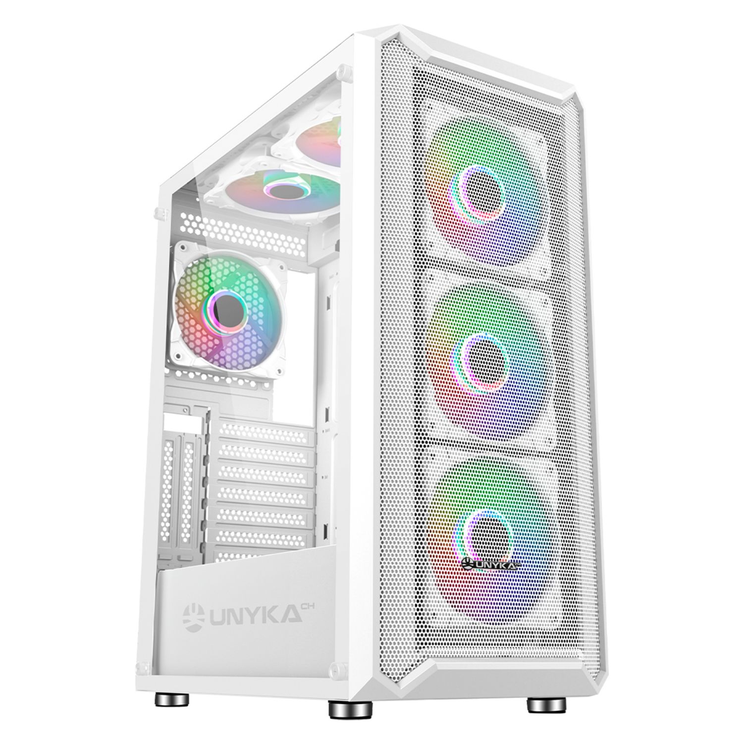 UK511209 - Caja Gaming UNYKA Armor 3Gen Ventana Lateral de Cristal Templado ARGB 3xUSB-A 3.0 1xUSB-C 3.1 ATX mATX ITX Blanca (UK511209)