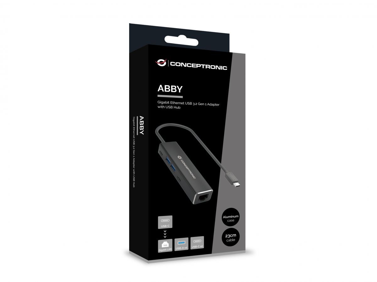 ABBY13B - Adaptador CONCEPTRONIC USB-C 3.0 a 2xUSB-A/2xUSB-C/1xRJ45 Ethernet GbE 23cm Gris (ABBY13B)