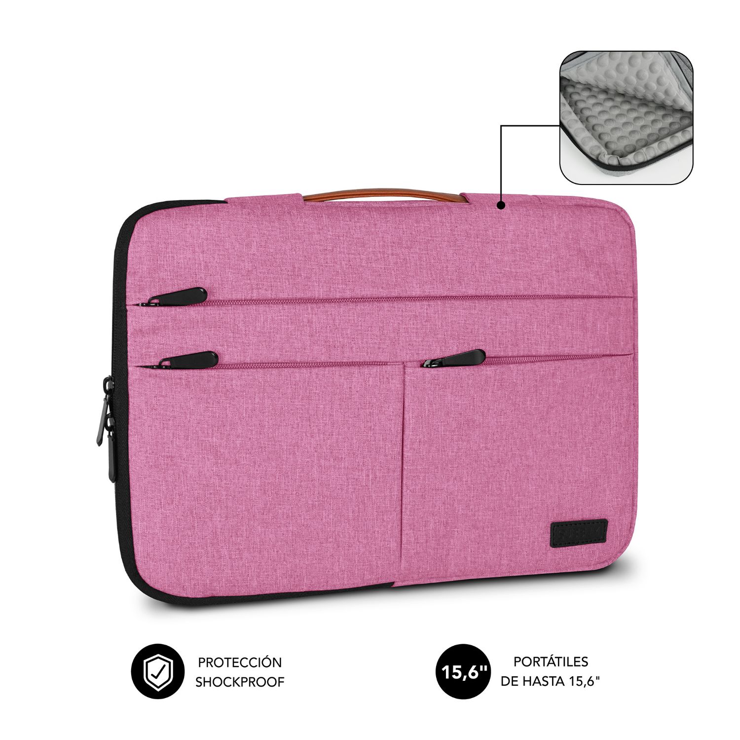 SUBLS-AP36053 - Funda SUBBLIM Air Padding 360 15.6 Polister 3 Compartimentos 3 Bolsillos Frontales Asa Retrctil Asa de Transporte Rosa (SUBLS-AP36053)