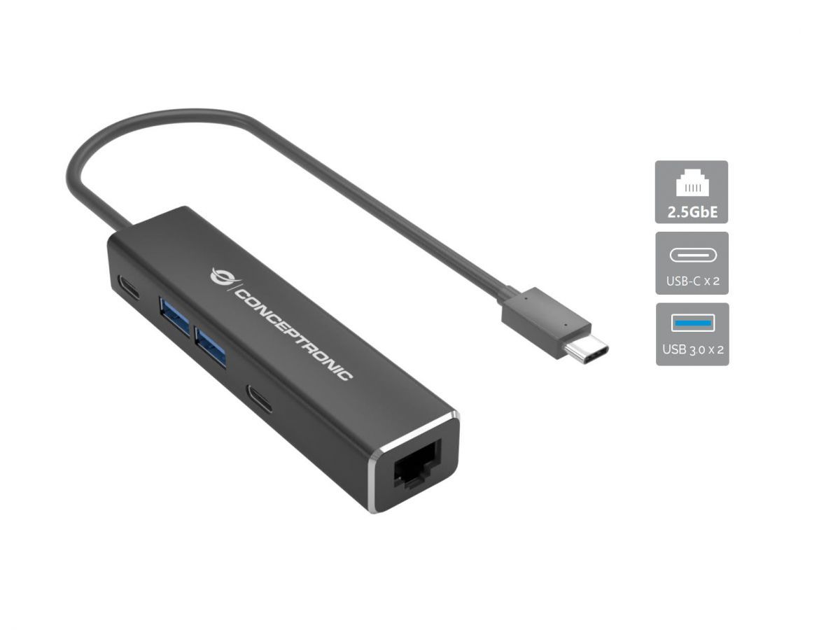 ABBY14B - Adaptador CONCEPTRONIC USB-C a RJ45 + Hub USB-A/C 3.0 Gris (ABBY14B)