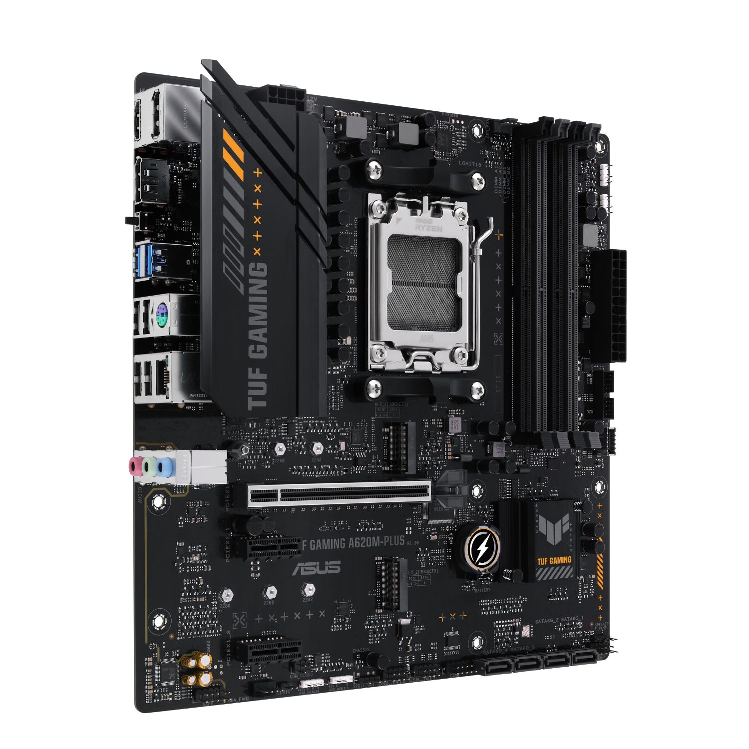 90MB1EZ0-M0EAY0 - Placa base ASUS TUF GAMING A620M-PLUS: (AM5) 4DDR5 M.2 SATA3 PCIe USB 2.0 USB-A 3.0 HDMI DP RJ45 PS/2 7.1 mATX Gigabit Ethernet 2.5