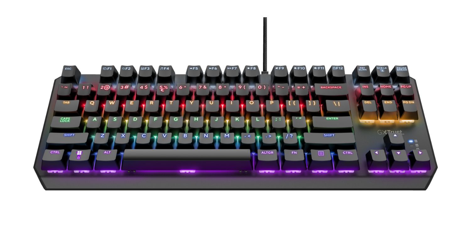 24407 - Teclado Gaming Trust GXT 834 Callaz Diestro Multimedia Tenkeyless LED RGB QWERTY Outemu Linear Red USB-A Cable 1.8m Negro (24407)