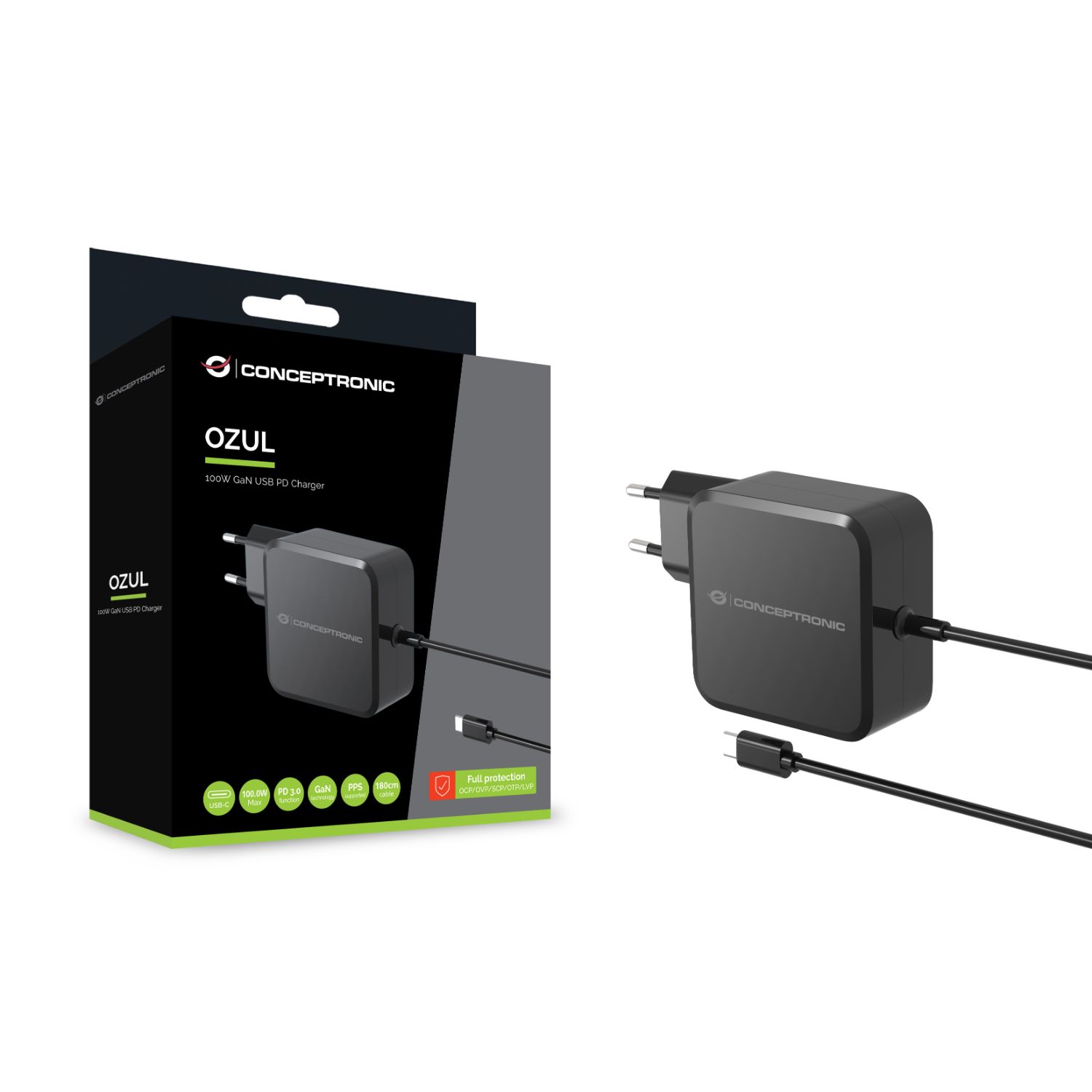 OZUL05BE - Cargador Pared CONCEPTRONIC 100W GaN PD (OZUL05BE)