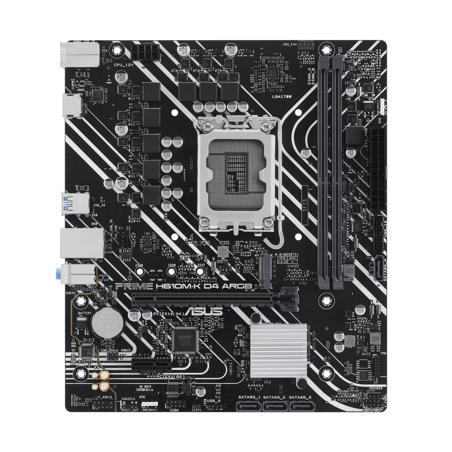 90MB1HN0-M0EAY0 - Placa base ASUS PRIME H610M-K D4 ARGB: (1700) 2DDR4 M.2 SATA3 USB 2.0/3.0 HDMI RJ45 PS/2 7.1 mATX Gigabit Ethernet