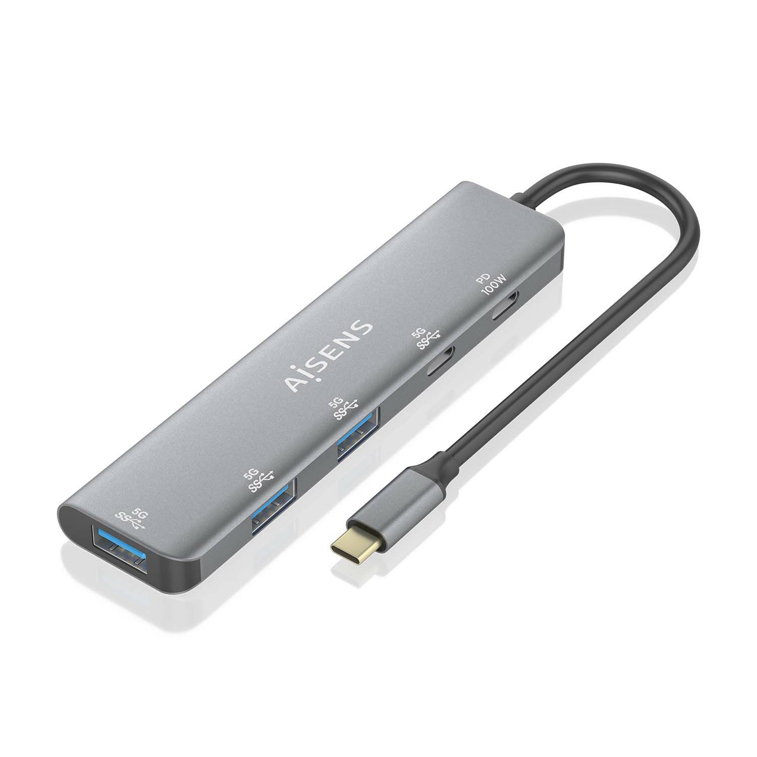 A109-0857 - Hub AISENS USB-C 3.1 a 2xUSB-A 3.1/3xUSB-C 3.1/USB-C PD 100W 0.5m Gris (A109-0857)