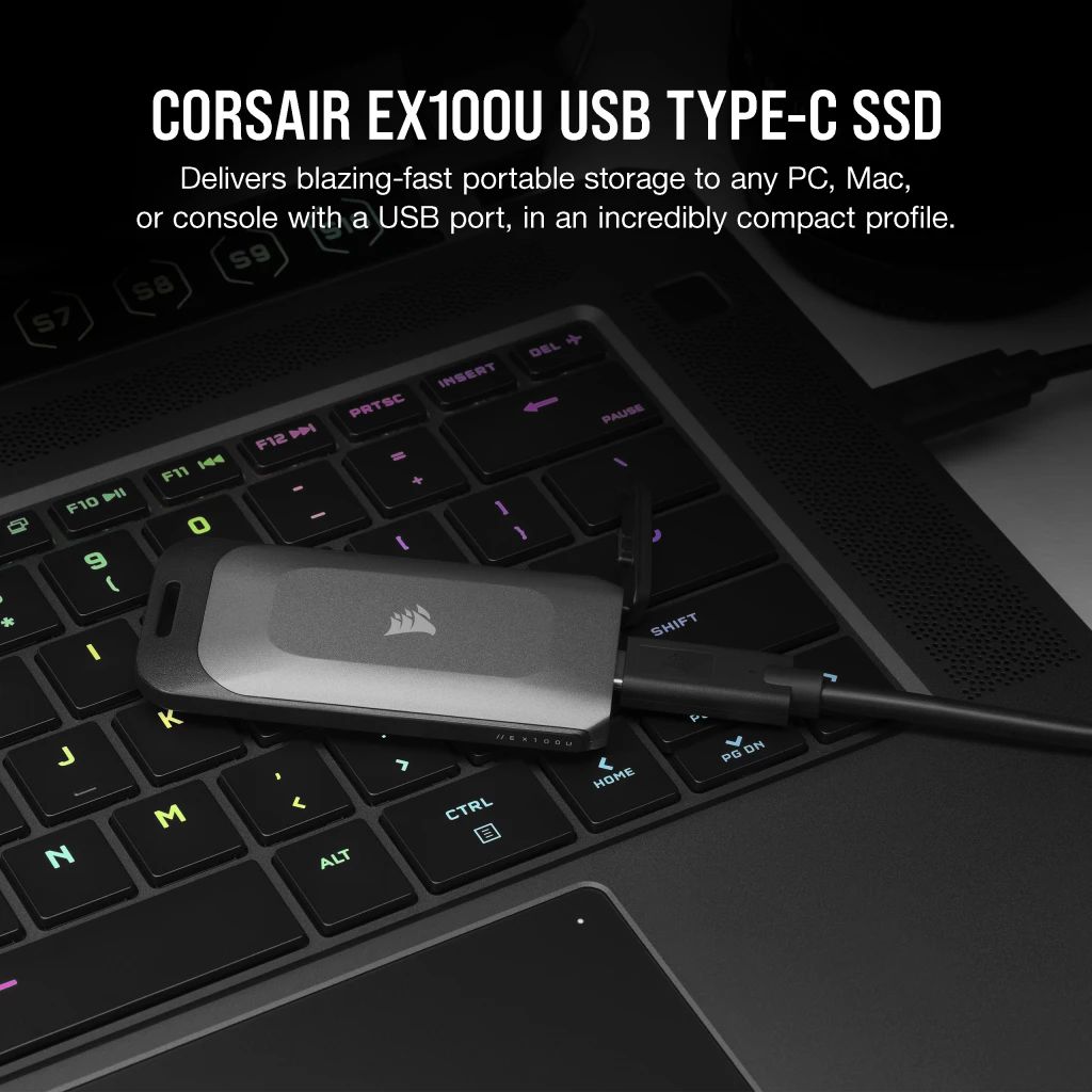 CSSD-EX100U1TB - SSD Corsair 1Tb USB-C 3.2 Lectura 1600 Mb/s Escritura 1500 Mb/s Negro (CSSD-EX100U1TB)