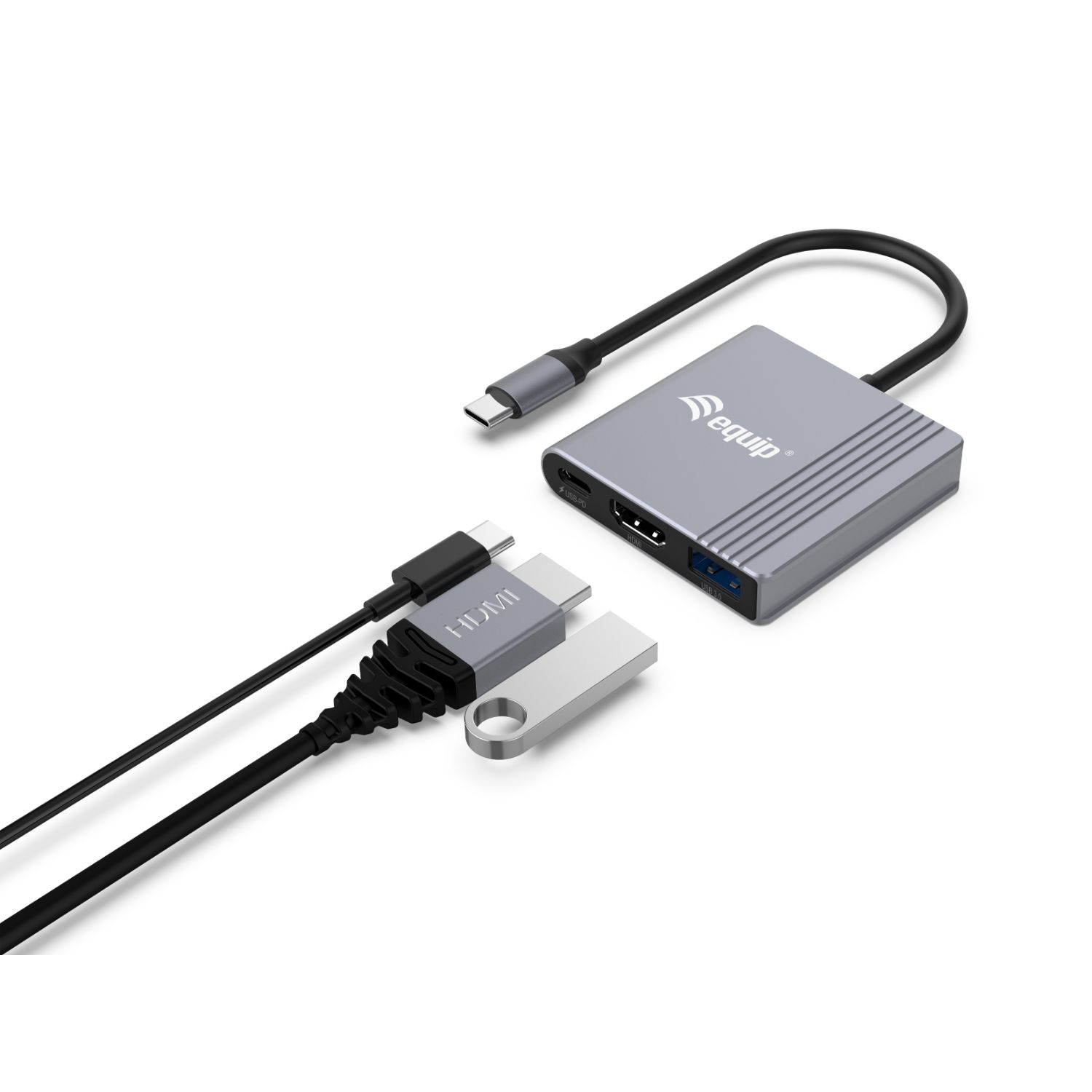 EQ133488 - Dock Station EQUIP USB-C a HDMI 4K/USB-A/USB-C PD 100W Cable 0.25m Negro/Gris (EQ133488)
