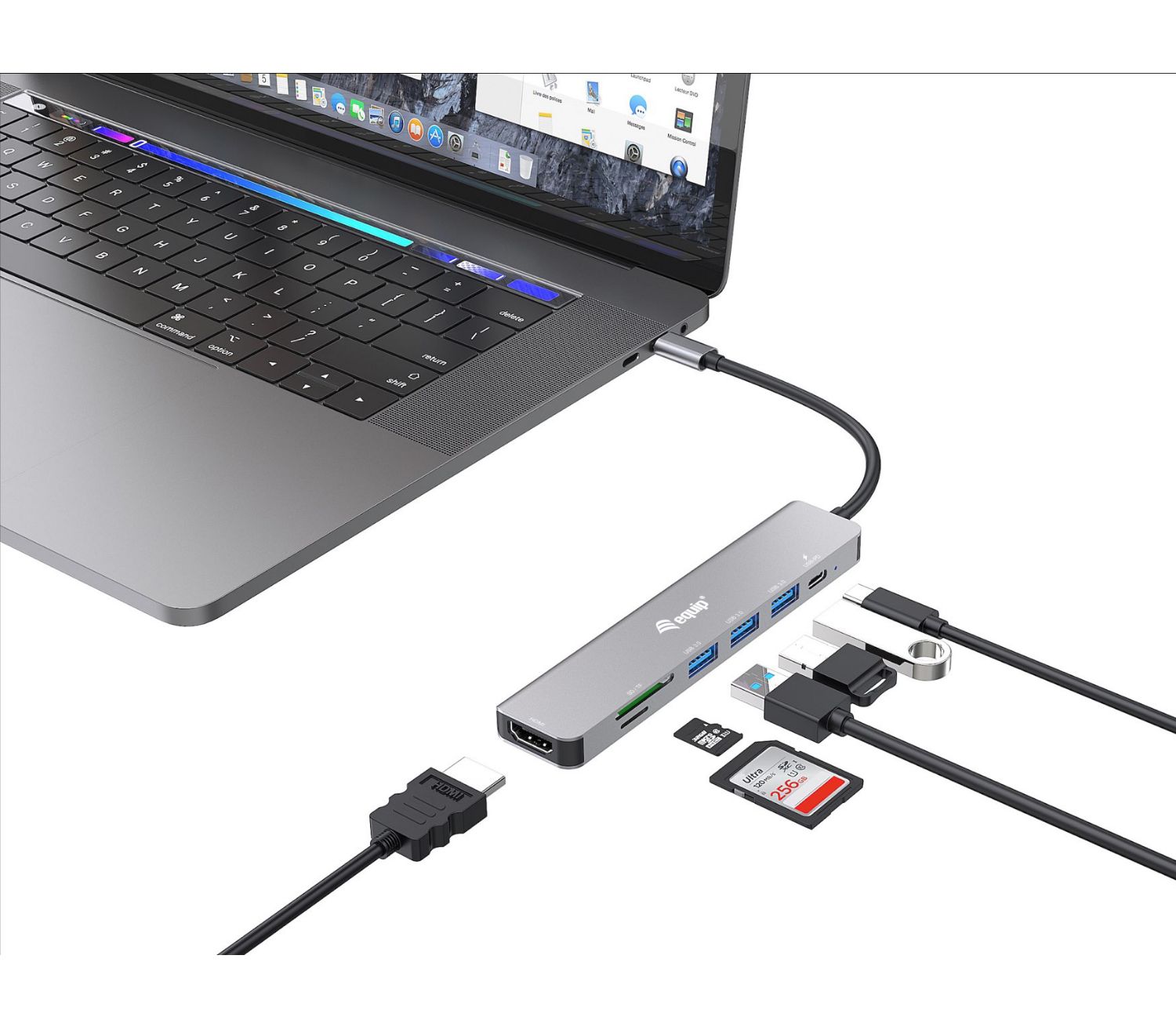 EQ133494 - Dock Station EQUIP 7 en 1 USB-C a HDMI 4K/3xUSB-A/1xUSB-C PD 100W/Lector Tarjetas TF/mSD Gris (EQ133494)