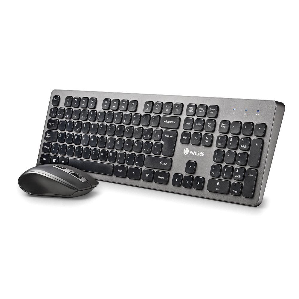 IDOL KIT - Teclado+Ratn NGS IDOL Silencioso Multimedia 12 Teclas RF Wireless 2.4Ghz 800/1200/1600dpi Negro/Plata (IDOL KIT)