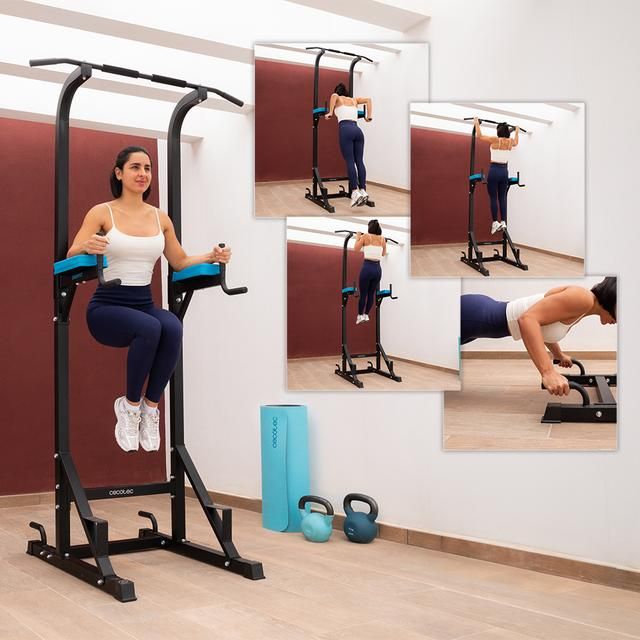 07189 - Multiestacin de musculacion CECOTEC Drumfit PullUps 4000 tower. Torre de dominadas y fondos. Acolchado y con agarres antideslizantes. Altura ajustable. Mximo peso 120 kg.(07189)