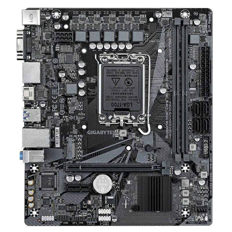 9MH61M2H3-00-10 - Placa base GIGABYTE H610M S2H V3:(1700) 2DDR4 SATA3 M.2 USB 2.0 USB-A 3.0 HDMI VGA DVI-D DP RJ45 PS/2 7.1 mATX Gigabit Ethernet