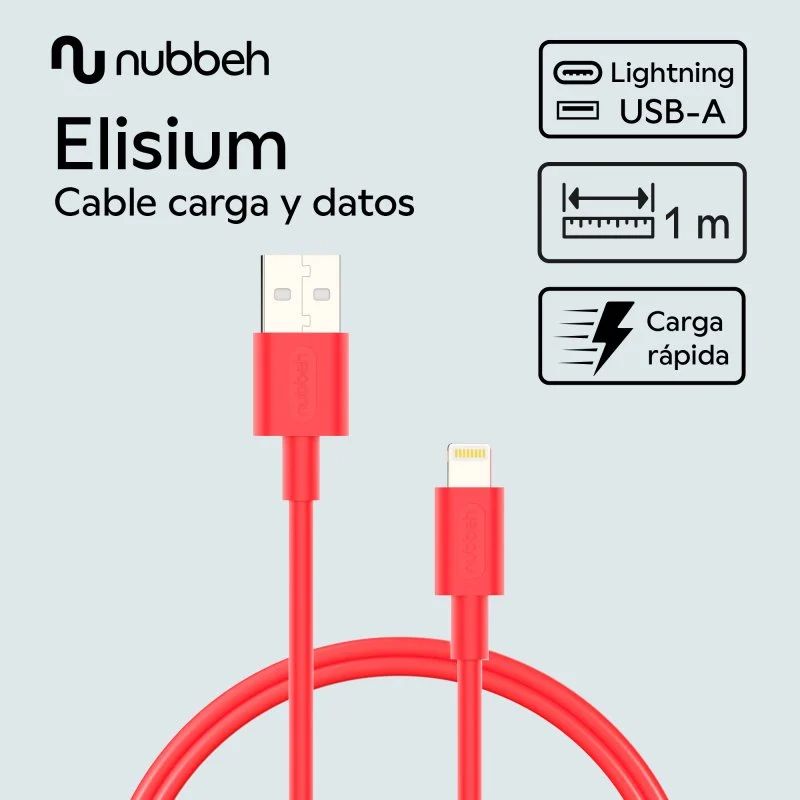 NBTCABLALR1 - Cable NUBBEH Elisium USB-A/M a Lightning/M 1m 2A Rojo (NBTCABLALR1)