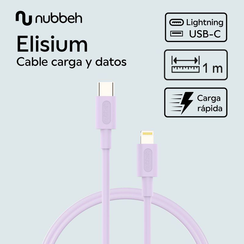 NBTCABLCLP1 - Cable NUBBEH Elisium USB-C/M a Lightning/M 1m 2A Lila (NBTCABLCLP1)