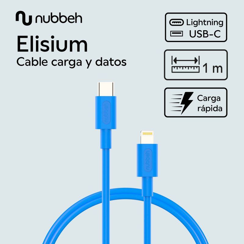 NBTCABLCLBL1 - Cable NUBBEH Elisium USB-C/M a Lightning/M 1m 2A Azul (NBTCABLCLBL1)