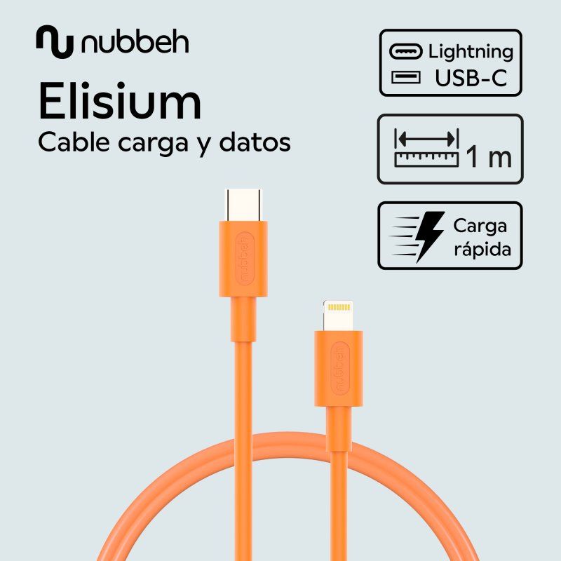 NBTCABLCLO1 - Cable NUBBEH Elisium USB-C/M a Lightning/M 1m 2A Naranja (NBTCABLCLO1)