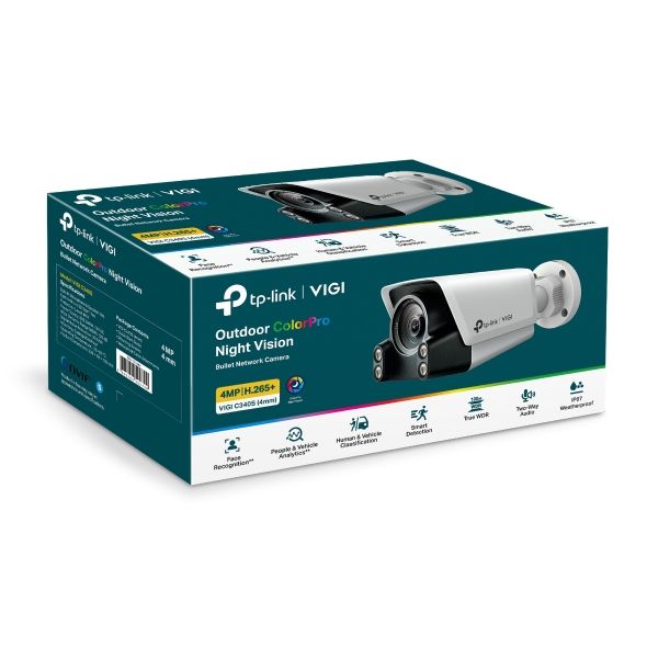 VIGI C340S(4mm) - Cmara IP TP-Link Cmara IP TP-Link H.265+ 4mp Sensor CMOS Altavoces/Micrfono Incorporados IP67 1xRJ45 Ethernet Visin Nocturna 30m LED Blanco Exterior Pared Blanca (VIGI C340S 4mm)