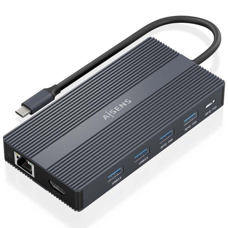 ASUC-12P017-GR - Dock Station AISENS 2HDMI/ 4Usb-a/ 1RJ45/ DP/ Lector tarjetas/ 1Usb-C DP, gris (ASUC-12P017-GR)