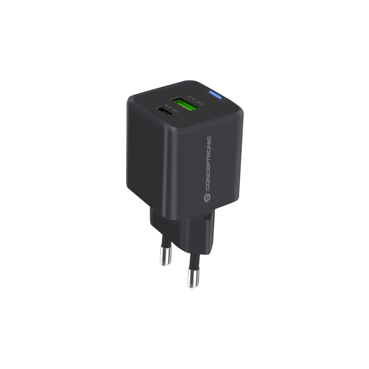 ALTHEA15B - Cargador de Pared CONCEPTRONIC 1xUSB-A 3.0 1xUSB-C PD 3.0 QC 3.0 20W Negro (ALTHEA15B)
