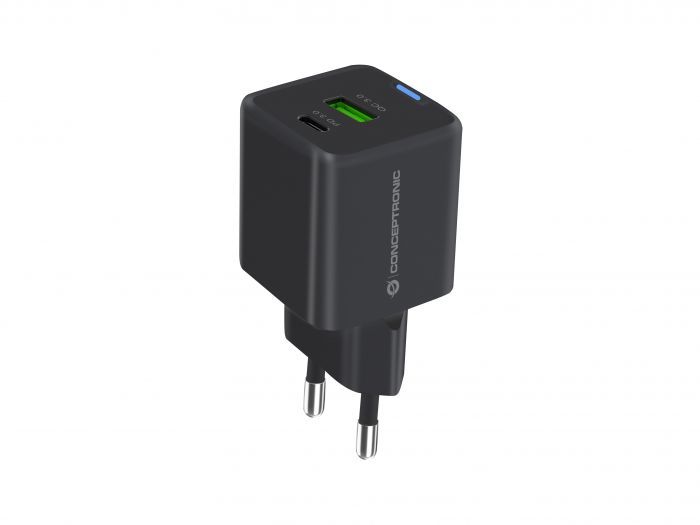 ALTHEA16B - Cargador de Pared CONCEPTRONIC 1xUSB-A 3.0 1xUSB-C PD 3.0 QC 3.0 33W Negro (ALTHEA16B)