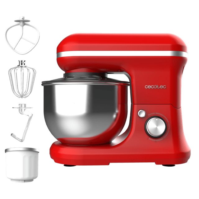 03903 - Batidora CECOTEC Amasadora Cecomixer Merengue 5L 1200 Ice-Cream Red, con 5 funciones, diseo elegante y accesorios para batir y amasar. Incluye funcin para hacer helado.(03903)