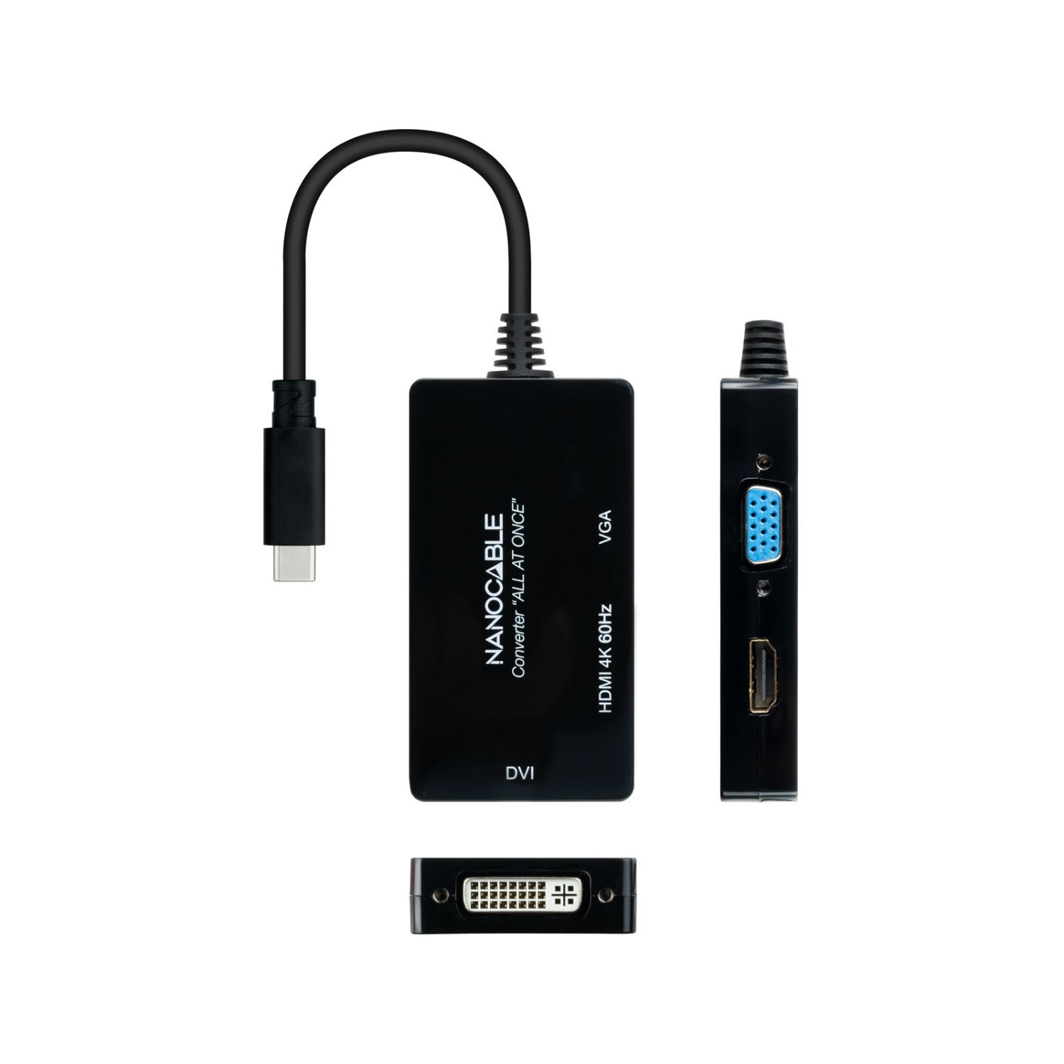 10.16.4301-ALL - Adaptador Nanocable USB-C/M a HDMI/DVI-D/VGA/H 20cm Negro (10.16.4301-ALL)