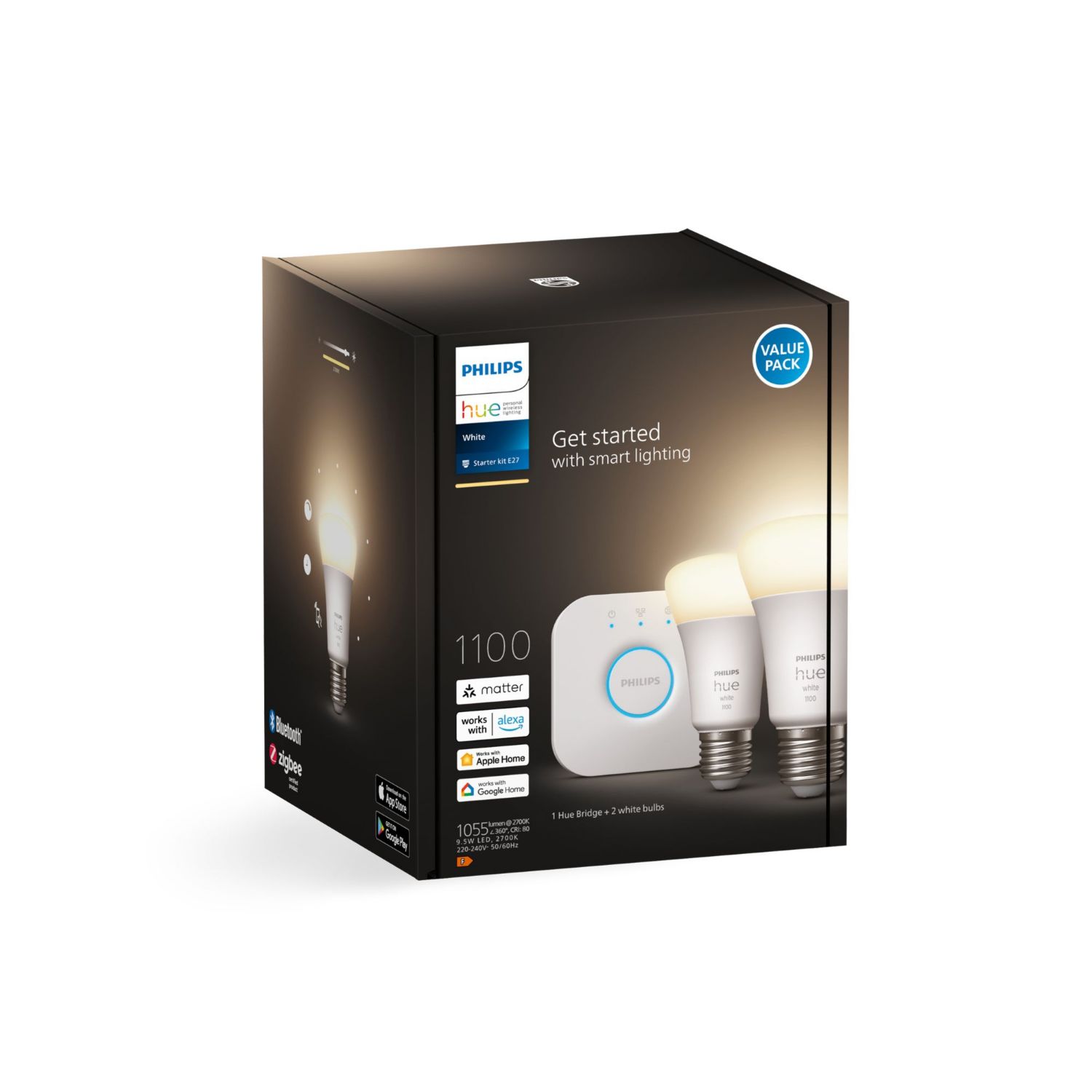 929002469201 - Kit Philips 2 Bombillas Inteligentes LED E27 75W Bluetooth/Zigbee Blanco Suave + Hue Bridge (929002469201)