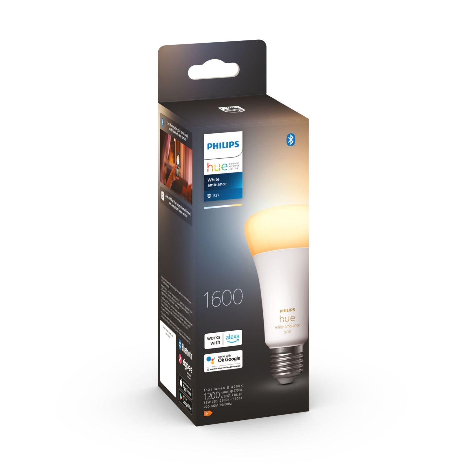 929002471901 - Bombilla Inteligente Philips Hue A67 LED Luz Fra/Blanco Clido E27 1600L 13W Bluetooth/Zigbee Blanca (929002471901)