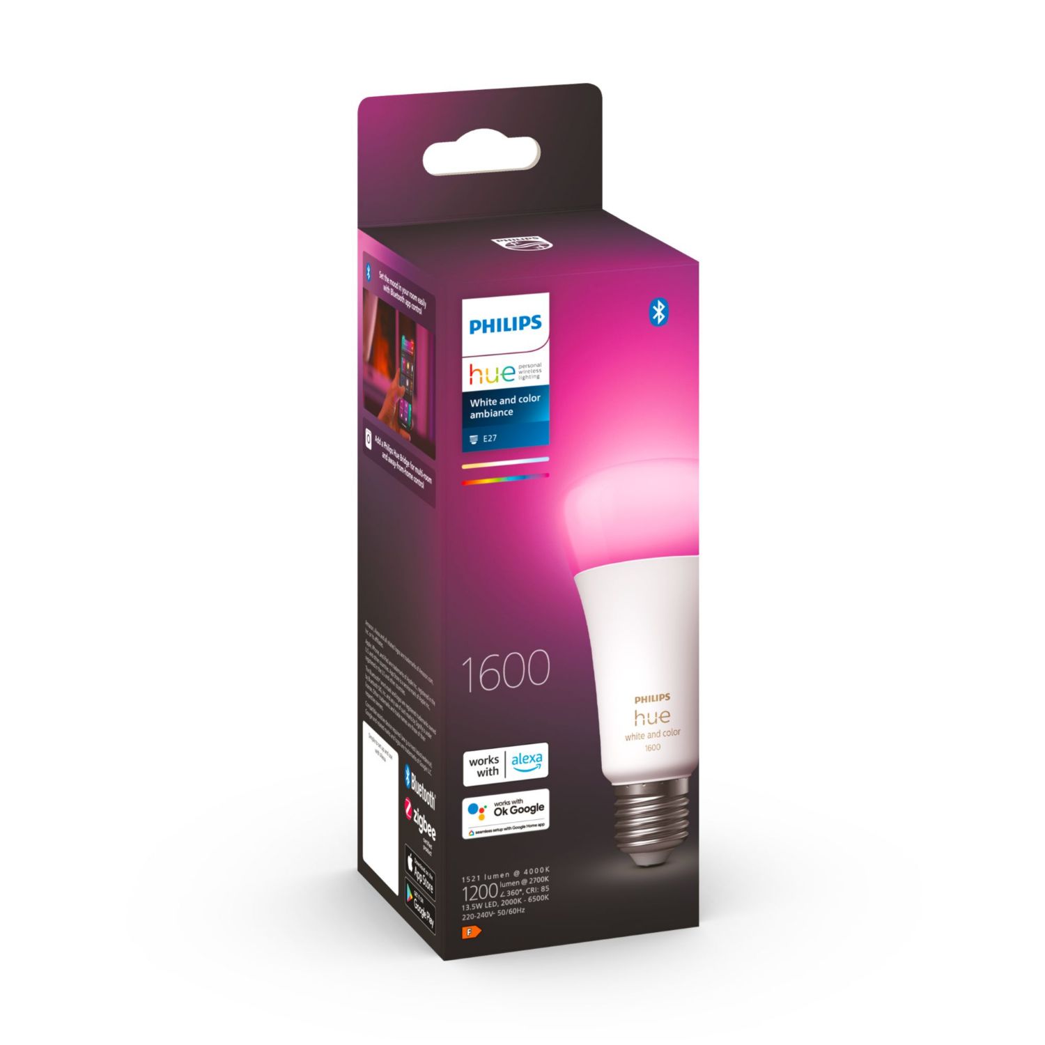 929002471601 - Bombilla Inteligente Philips Hue A67 LED Blanco/Color E27 1521L 13.5W Bluetooth/Zigbee Blanca (929002471601)