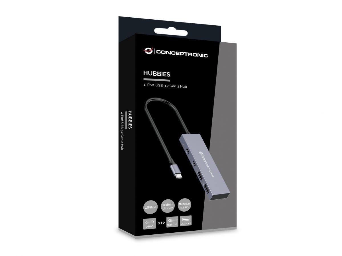 HUBBIES13G - Hub CONCEPTRONIC USB-C a 2xUSB-A 3.0 2xUSB-C 3.0 25cm Gris (HUBBIES13G)