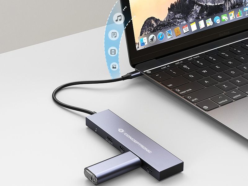 HUBBIES14G - Hub CONCEPTRONIC 4xUSB-C/USB-C PD 100W 25cm Gris (HUBBIES14G)