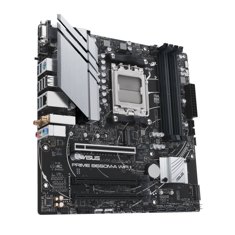 90MB1EG0-M0EAY - Placa base ASUS PRIME B650M-A WIFI II: (AM5) 4DDR5 SATA3 M.2 PCIe 4.0/5.0 HDMI VGA DP RJ45 mATX WiFi 6 Bluetooth 5.2 Gigabit Ethernet 2.5