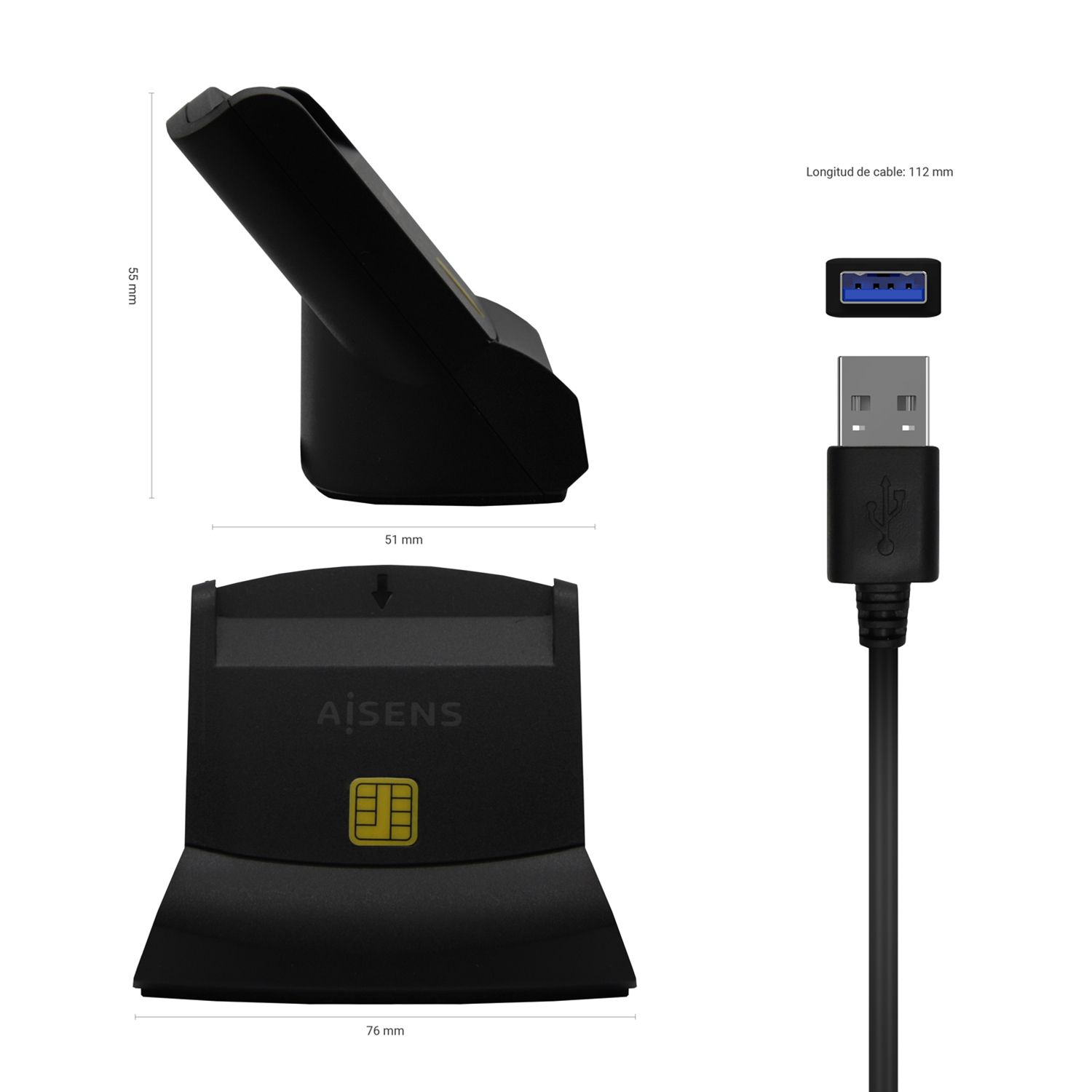 ASCR-SN05-BK - Lector AISENS Tarjetas Inteligentes DNIe USB 2.0 Negro (ASCR-SN05-BK)