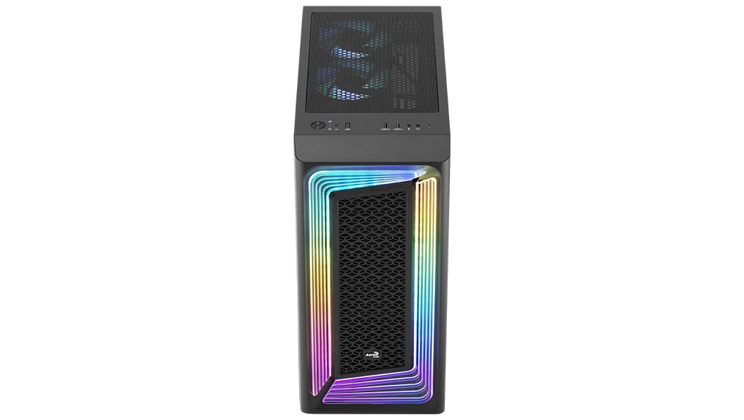 INTERESTELAR - Caja AEROCOOL Ventana Lateral de Cristal Templado ARGB 2xUSB-A 3.0 1xUSB-C 3.1 ATX mATX Mini-ITX Negra (INTERESTELAR)