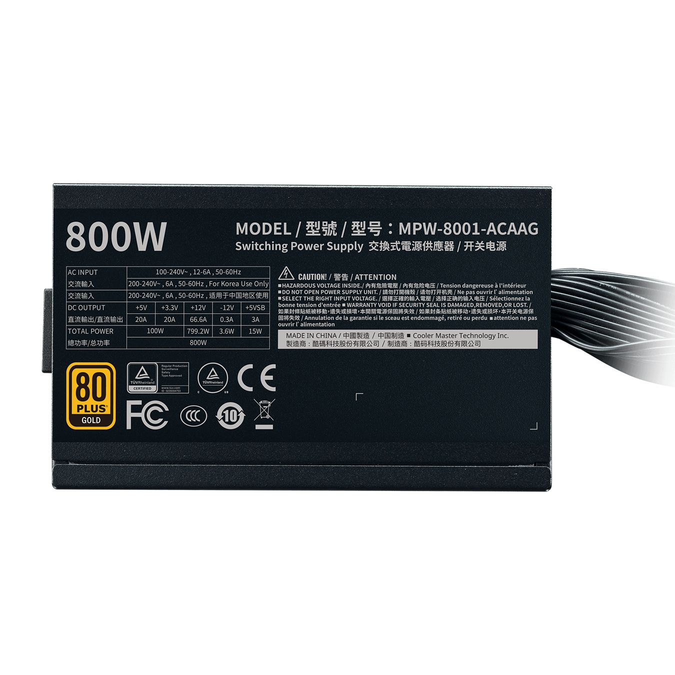 MPW-8001-ACAAG-NL - Fuente COOLER MASTER G800 800W 80+ Gold (MPW-8001-ACAAG-NL)