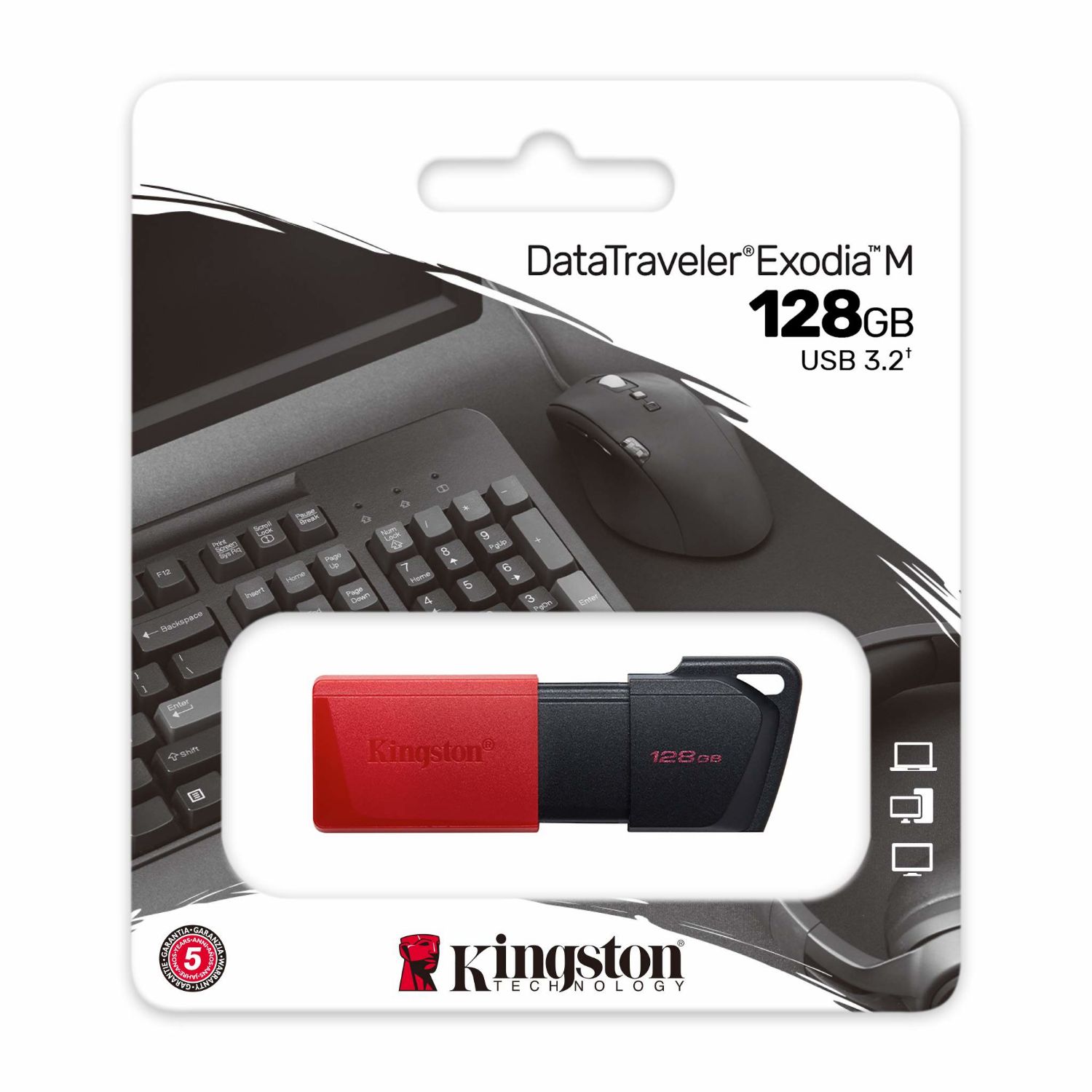 DTXM/128GB - Pendrive Kingston Exodia M 128Gb USB-A 3.0 Llavero Negro/Rojo (DTXM/128GB)