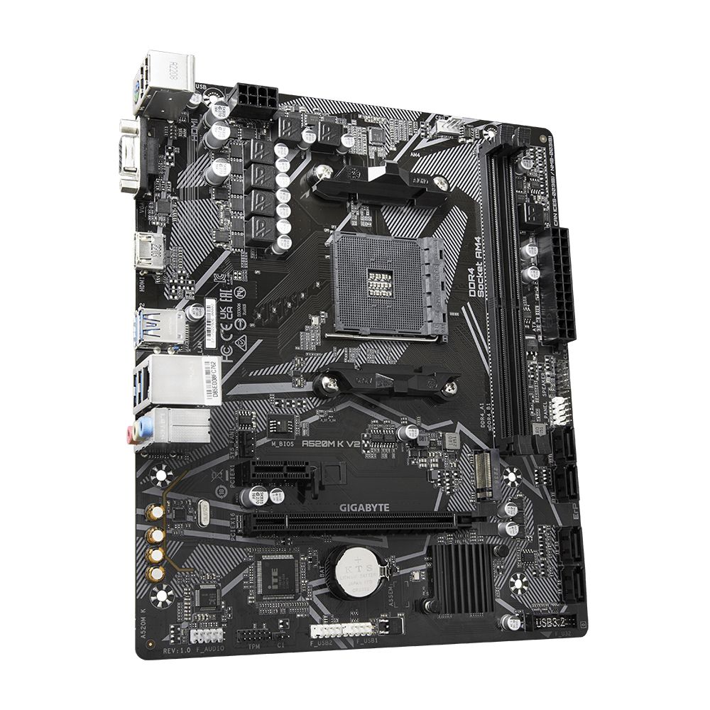A520M K V2 1.0 - Placa base GIGABYTE A520M K V2: (AM4) 2DDR4 SATA3 M.2 PCIe USB 2.0 USB-A 3.0 HDMI VGA RJ45 PS/2 HDCP 7.1 mATX Gigabit Ethernet