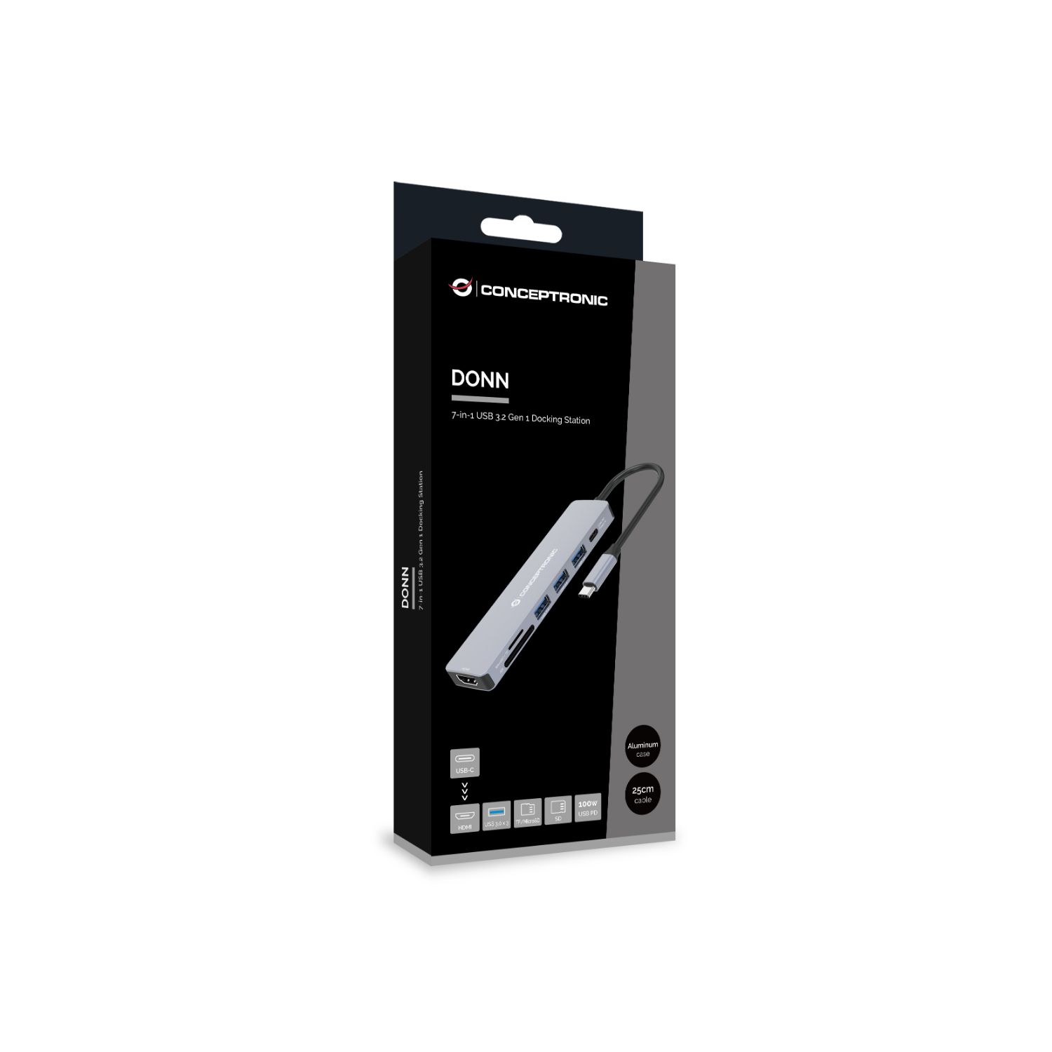 DONN19G - Adaptador CONCEPTRONIC 7en1 USB-C 3.0 a HDMI/USB-C PD 100W/USB-A 3.0/SD/TF/mSD Gris (DONN19G)