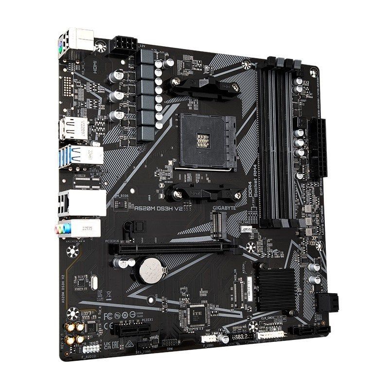 9MA52M3H2-00-10 - Placa base GIGABYTE A520M DS3H V2:(AM4) 4DDR4 M2 SATA3 PCIe USB 2.0 USB-A 3.0 HDMI DVI-D DP PS/2 RJ45 HDCP 7.1 mATX Gigabit Ethernet