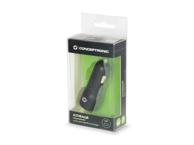 ALTHEA03B - Cargador de Coche CONCEPTRONIC USB-C USB-A 36W Negro (ALTHEA03B)