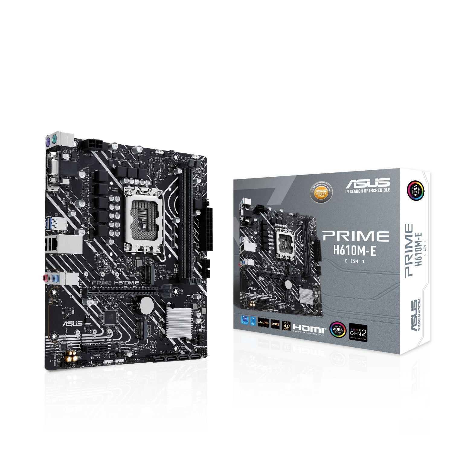 90MB1G10-M0EAYC - Placa base ASUS PRIME H610M-E-CSM:(1700) 2DDR5 SATA3 PCIe M.2 USB 2.0 USB-A 3.0 HDMI VGA DP RJ45 PS/2 7.1 mATX Gigabit Ethernet